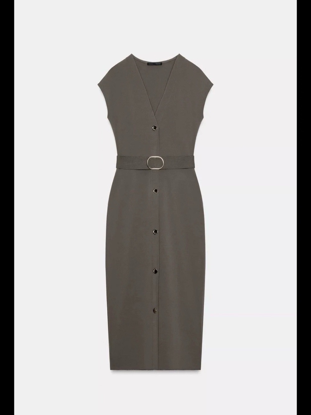 ZARA ! BELTED STRETCH MIDI SIZE SMALL COLOR MID KHAKI REF 5584/204 - Picture 2 of 6
